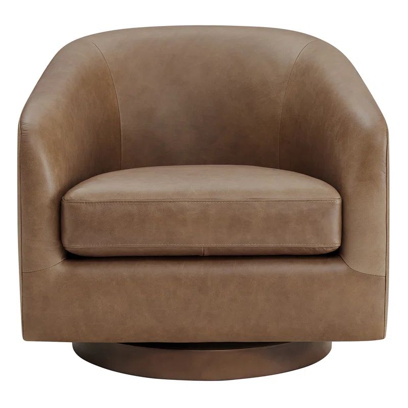 Bennett Genuine Leather Swivel Barrel Chair | Wayfair North America