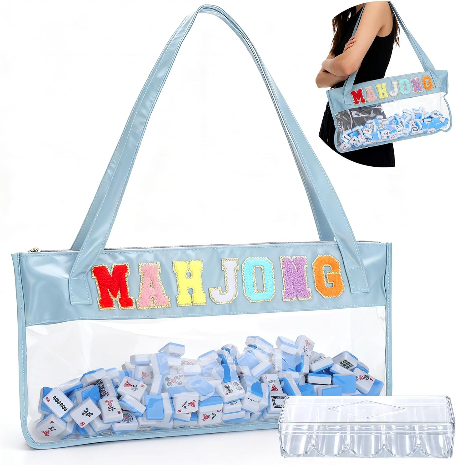 Empty Mahjong Bag with Rope,Empty Mahjong Bags for Tiles and Racks,Waterproof PVC Travel Mahjong ... | Amazon (US)