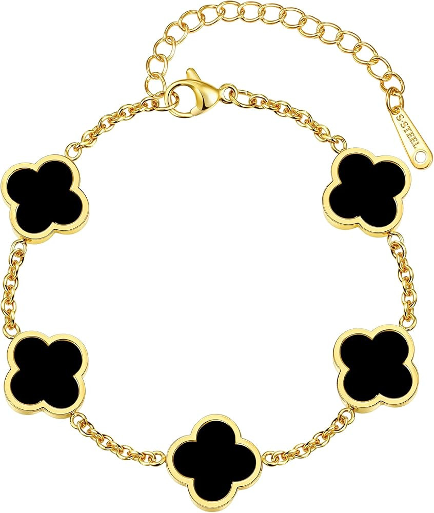 Four Leaf Clover Bracelet for Women 18K Gold Plated Stainless Steel 4 Leaf Link Chain Adjustable ... | Amazon (US)