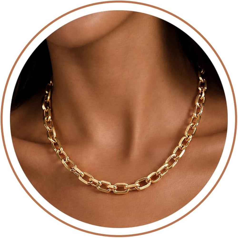 CHESKY 14K Gold Plated Chunky Necklace for Women, Trendy Paperclip Chain | Amazon (US)