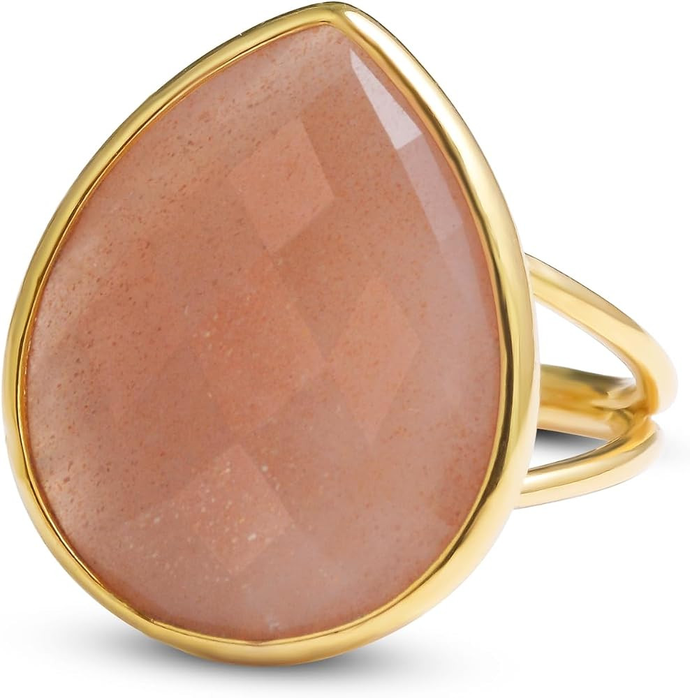 Crystal Ring for Women, Natural Rose Quartz Green Fluorite Ring for Her, Teardrop Shape Gemstone ... | Amazon (US)