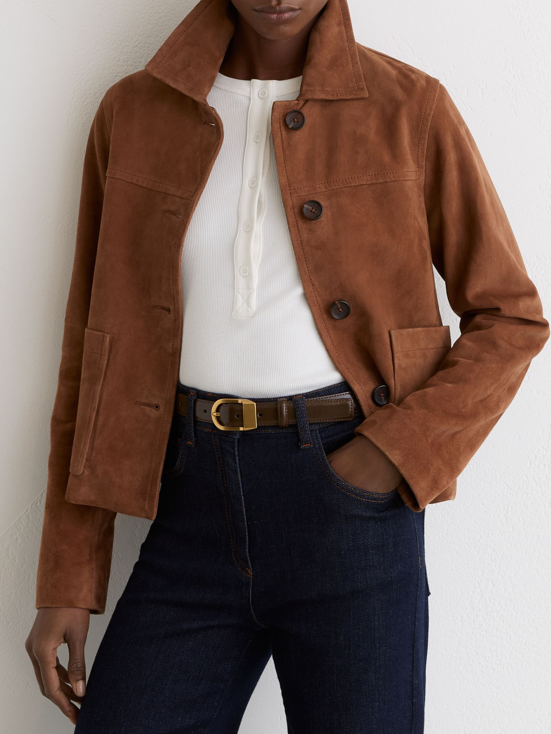 Reiss Leather Curved-Buckle Belt in Chocolate - REISS | Reiss UK