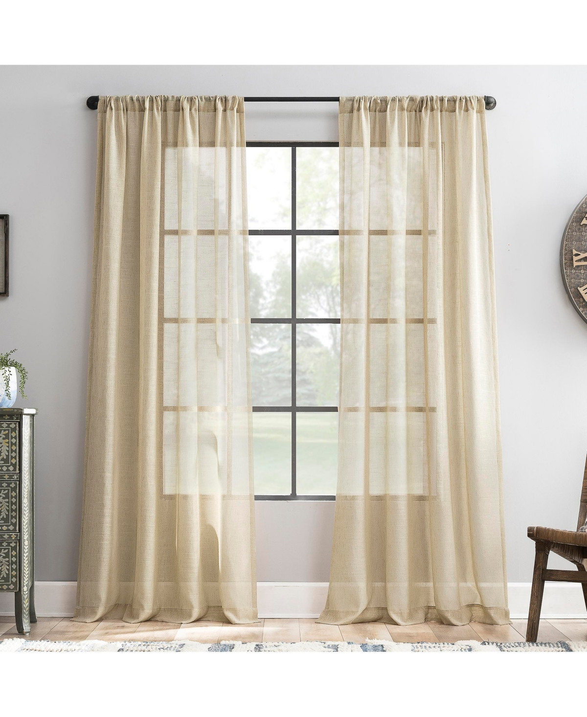Slub Textured Linen Blend Curtain - Sand | Macy's