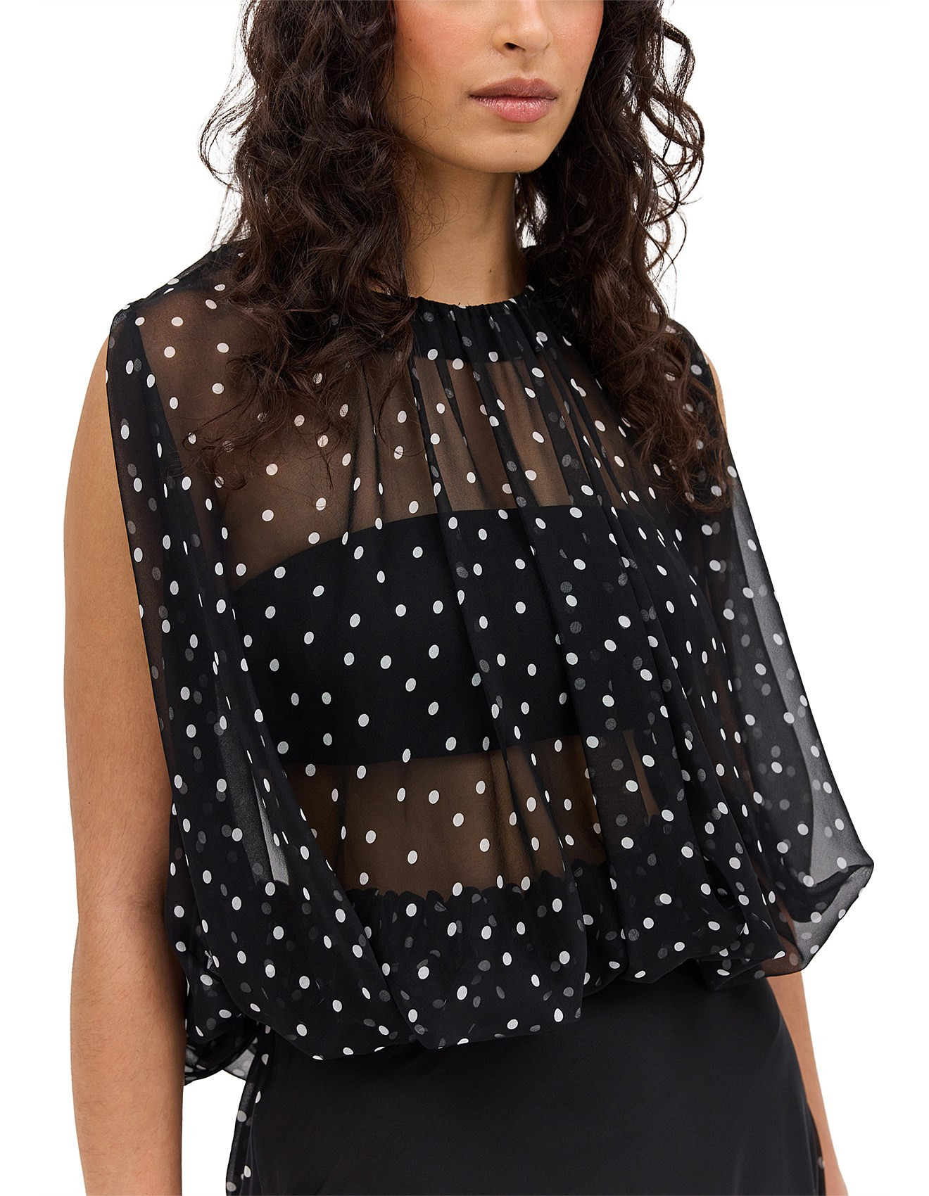 BLACK POLKA DOT SILK EMERGE TOP | David Jones (Australia & New Zealand)