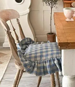 JarThenaAMCS 4Pcs Gingham Chair Cushion Covers Blue White Plaid Ruffled Skirt Seat Pad Slipcovers... | Amazon (US)