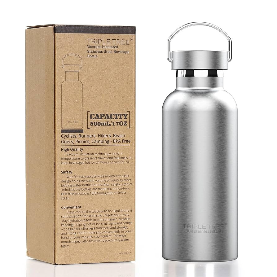 TRIPLE TREE 17 oz Insulated Water Bottle with Hook, Double Wall Stainless Steel Sports Water Bott... | Amazon (CA)
