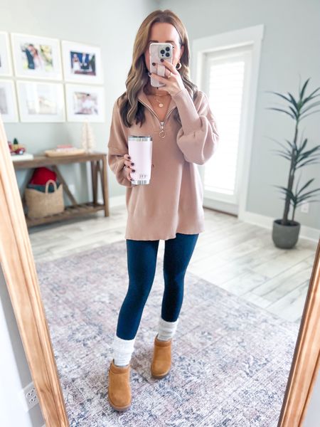 Casual outfit. Travel outfit. Weekend outfit. Mom outfit. Amazon quarter zip sweater.lb(small). Favorite Amazon leggings (XXS, 21”). Amazon Boots that look like Ugg ultra mini (TTS). Barefoot dreams socks. Amazon initial necklace. 

*Linking the 25” version of these leggings at the bottom. 

#LTKshoecrush #LTKtravel #LTKGiftGuide