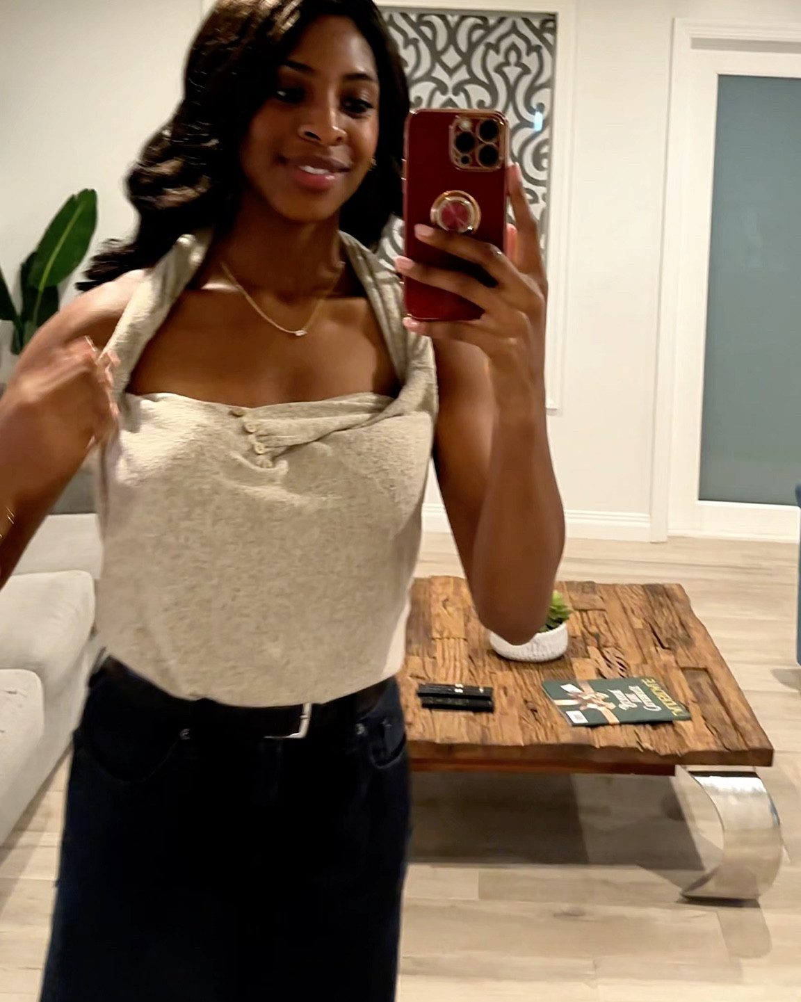 Would you believe this top is actually a long sleeve? Funny story… I wore this for travel, but it was way too hot where we landed. Quick fix… Turn it into a halter!

Wearing size small (5’9”)
.
.
.
.
.
Amazon sweater, affordable sweater, under 20 fashion, fall wardrobe essentials, cozy sweater, V neck sweater, gray sweater, Amazon fashion finds, affordable fall style, casual chic, fall outfit inspo, everyday basics, cozy fall outfit, Amazon outfit ideas, neutral style, affordable fashion, comfy fall fashion, chic on a budget, fall fashion 2025, closet staples