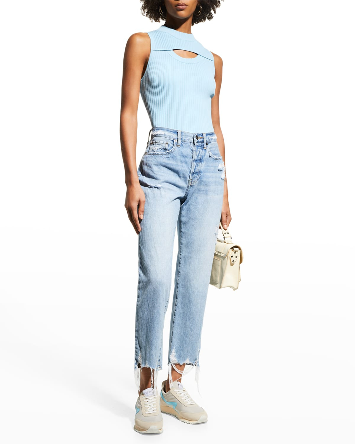 Charlie Distressed Straight Cropped Jeans | Neiman Marcus