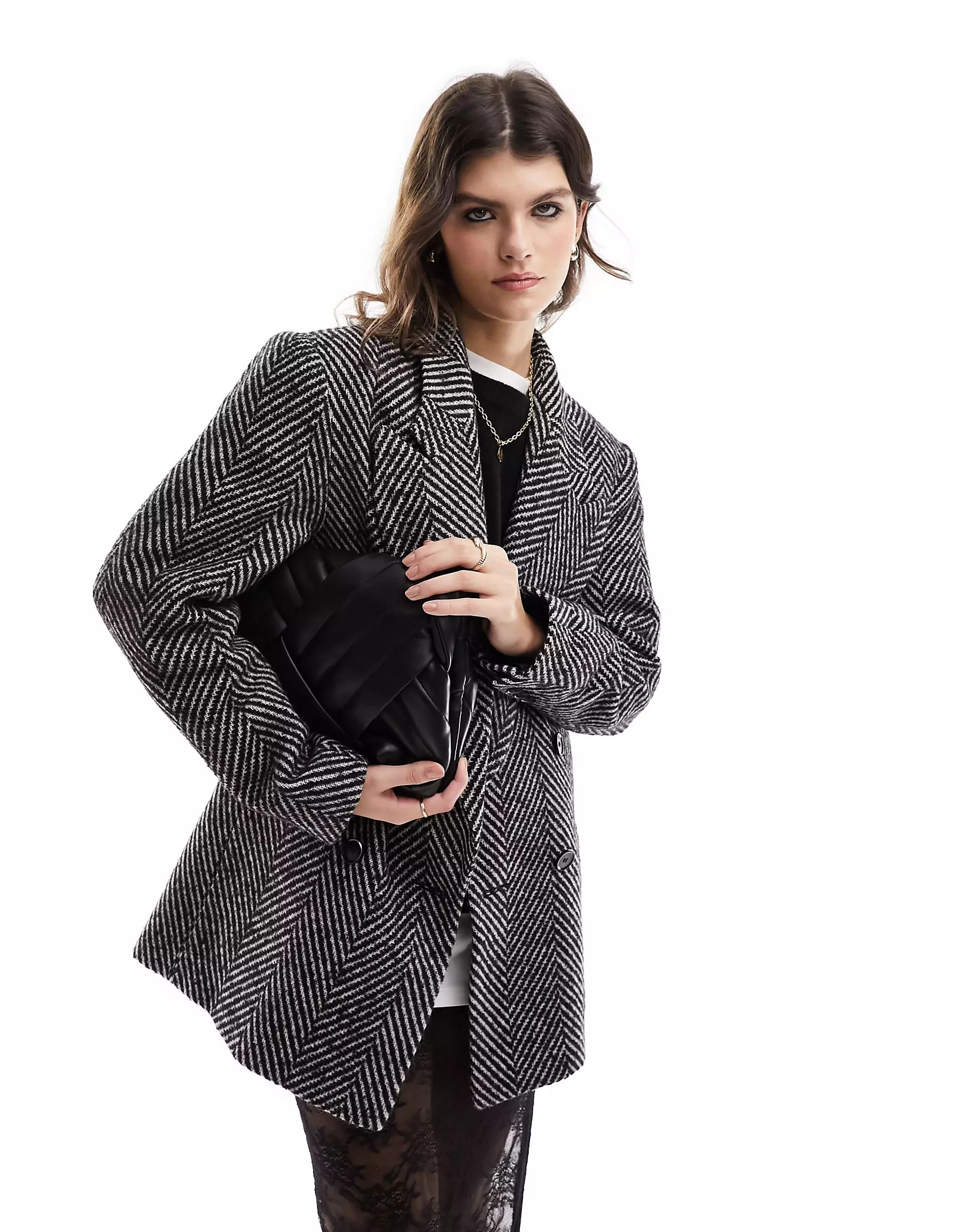 ASOS DESIGN oversized tailored jacket in black herringbone in black | ASOS (Global)