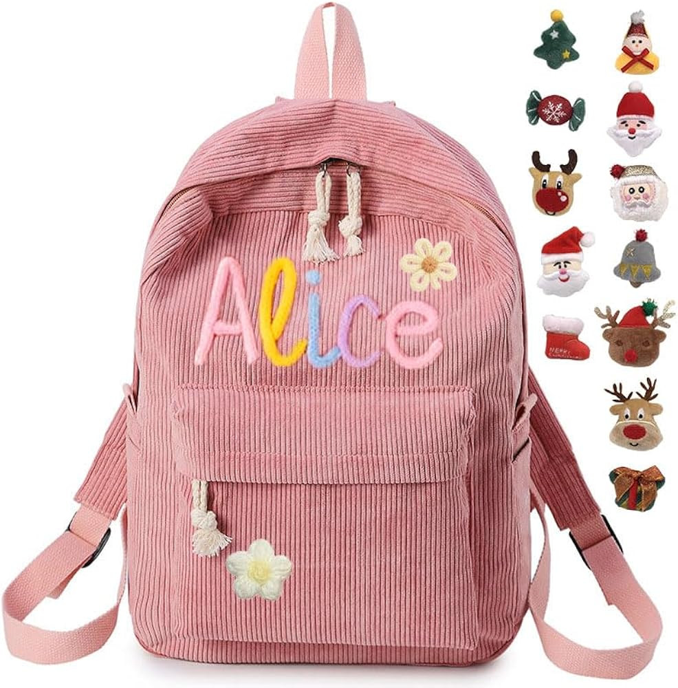 Personalized Backpack for Girls/Boys, Custom Corduroy School Bag with Cotton Rope Embroidery Name... | Amazon (US)