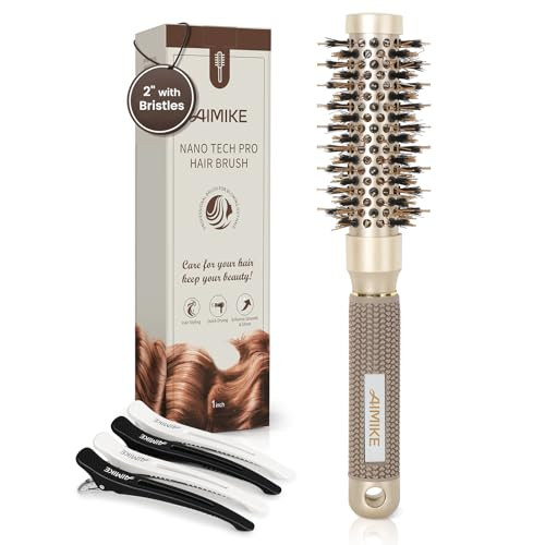 AIMIKE Round Hair Brush, 1 inch Barrel with Boar Bristles, Nano Thermal Ceramic & Ionic Tech, for Blow Drying, Styling, Curling and Shine + 4 Clips (Gold, Unisex, Fine Hair, Short Hair, Anti-Frizz) | Amazon (US)