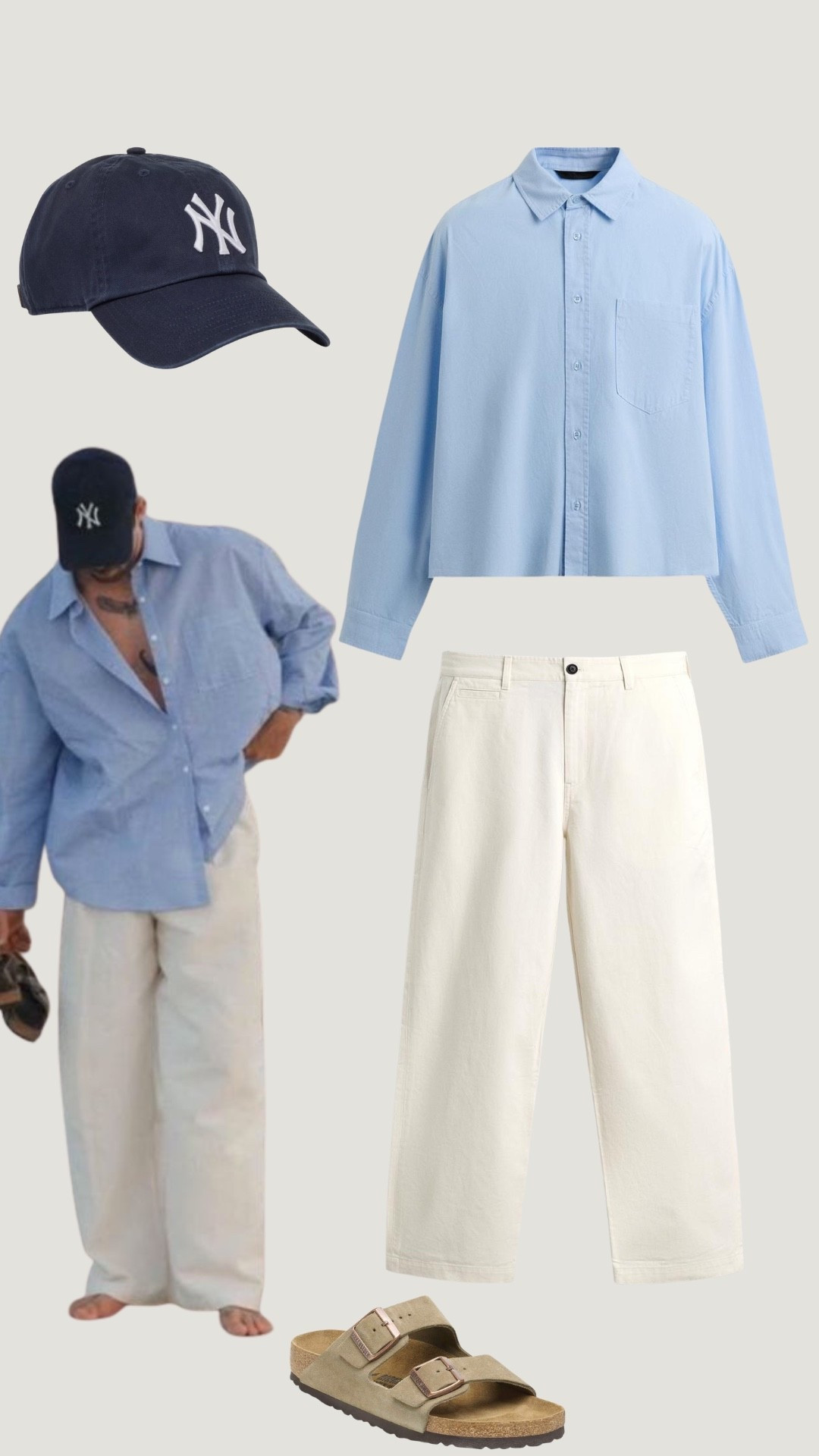 Clean summer fits > loud trends. Oversized blue button-up, cream trousers, and Birks is one of those combinations that always works. Easy, minimal, and expensive-looking without trying too hard. #LTKMens #MensFashion #SummerStyle #Menswear #OldMoneyStyle #SummerOutfits #MensOutfitIdeas #CapsuleWardrobe #MinimalStyle #StreetStyleMen #MensStyleGuide #FashionTok #NeutralFits #BirkenstockStyle #WideLegPants

#LTKdayinmylife #LTKgrwm #LTKootd