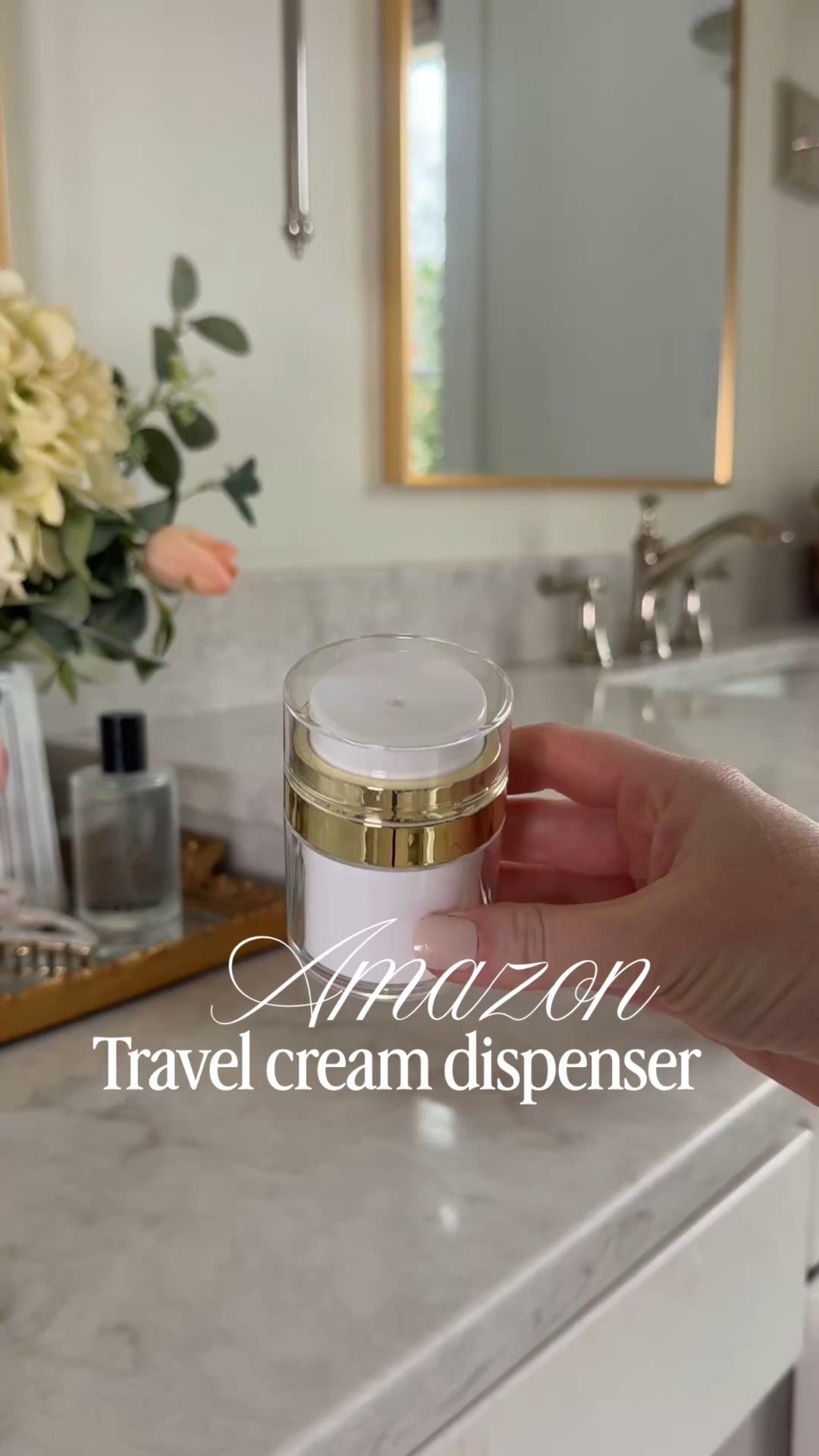 I ordered these travel size cream dispensers from Amazon and they were perfect for our vacation. The airless pump pushes the product up through the top, and they traveled beautifully with no leaks.

This is the larger size, which ended up being a little too big for a carry on. I would use this size for checked luggage and grab the smaller version for shorter trips.

I also love the white and gold look. They feel elevated and organized in a travel bag. Stylish and functional.

#LTKTravel #LTKHome