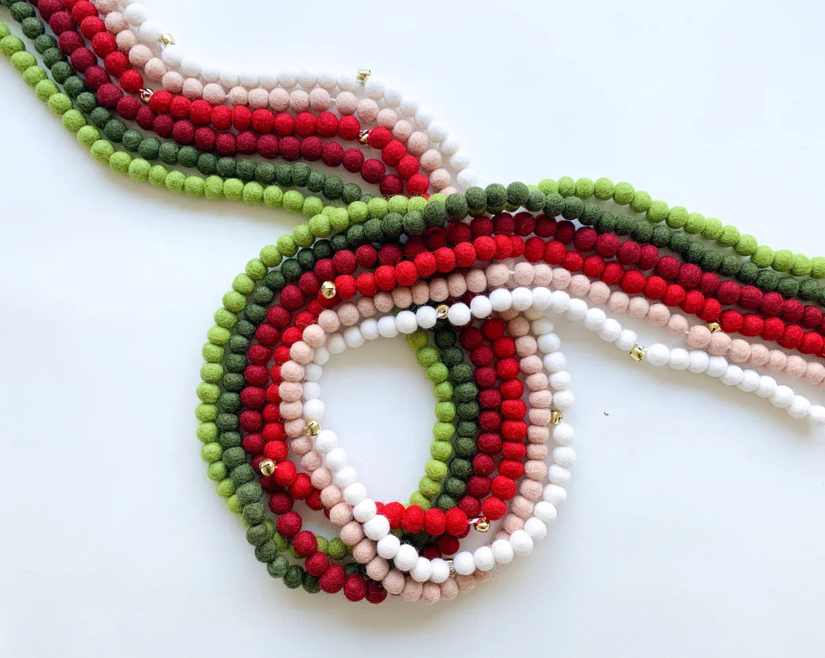 Traditional Holiday Mini Felt Ball Garland - 6 Color Options | Pearl & Jane