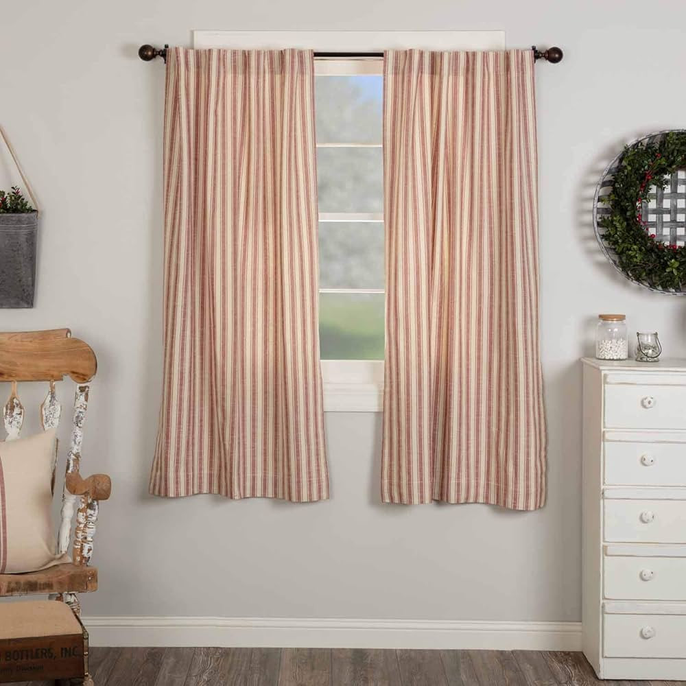 Market Place Red Ticking Stripe Panel Curtains, 63" Long, Set of 2 Panels, Farmhouse Style Drape ... | Amazon (US)