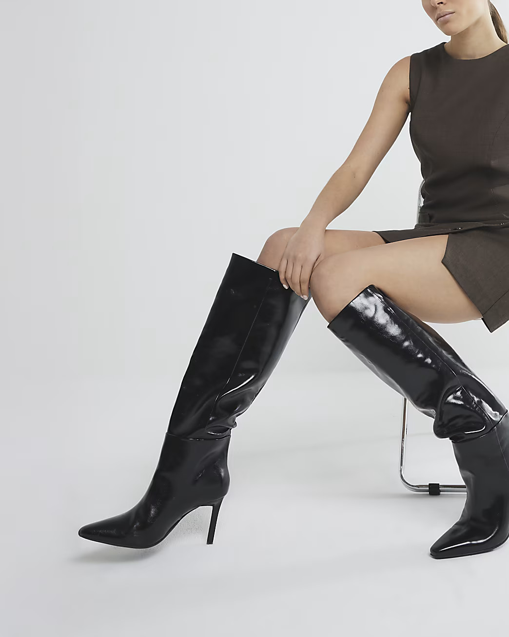 Black heeled high leg boots | River Island UK & IE