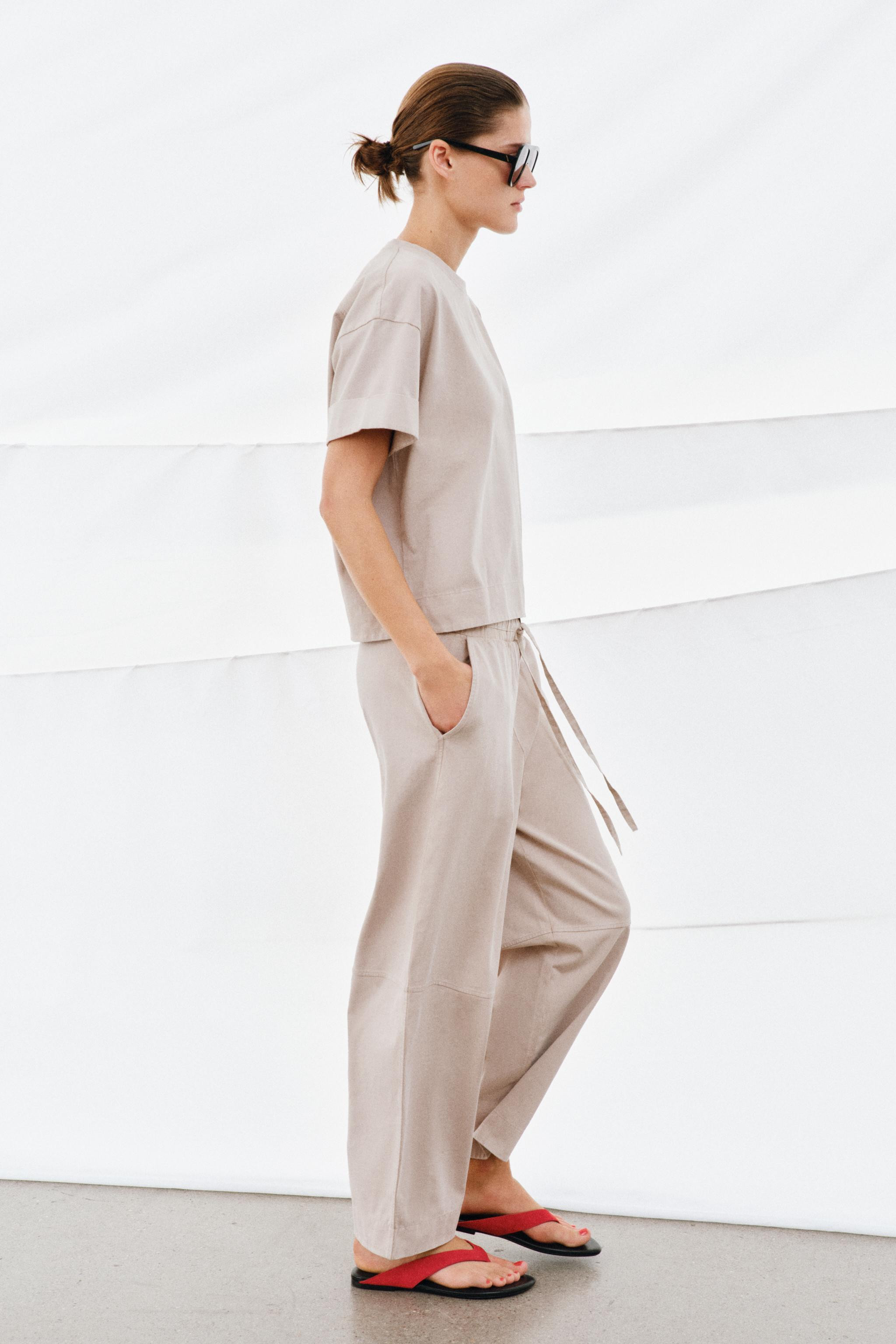 HEAVY COTTON WIDE-LEG TROUSERS | Zara UK