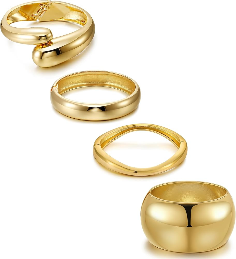 Gold Bangle Bracelets for Women Wide Hinged Twist Wrap Arm Cuff Trendy Thick Bracelet Jewelry | Amazon (US)