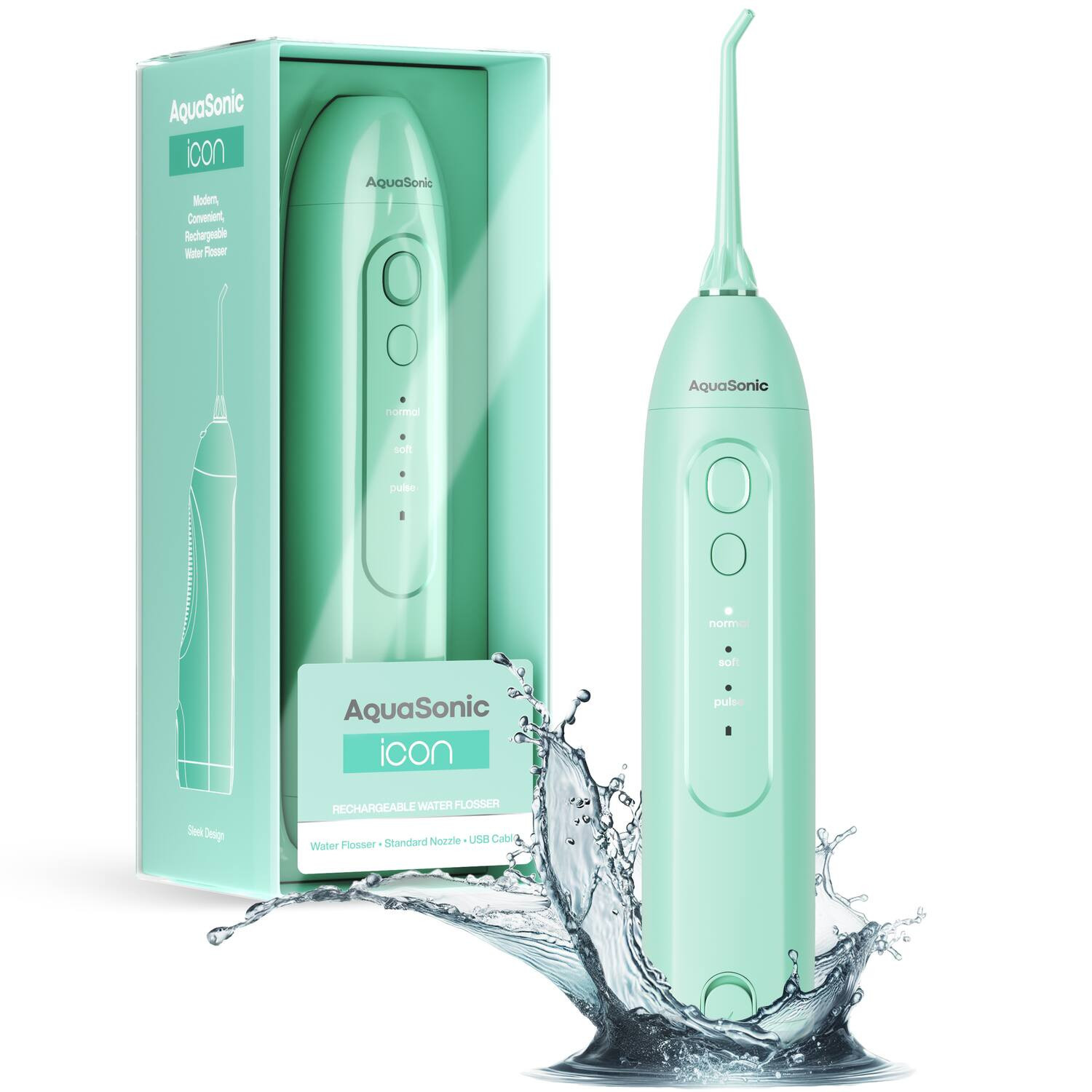 AquaSonic - Icon Electric Water Flosser - 150ml Tank, Cordless Rechargeable, Waterproof, Portable Oral Irrigator - Green | Best Buy U.S.