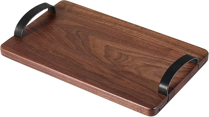 Muso Wood Wooden Serving Tray, Solid Natural Wood Tray with Leather Handles, Wooden Board for Foo... | Amazon (US)