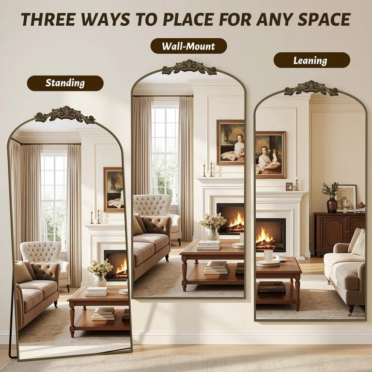Cuteday 64"x21" Arched Full Length Mirror Metal Vintage Mirror Baroque Style,Bronze | Walmart (US)