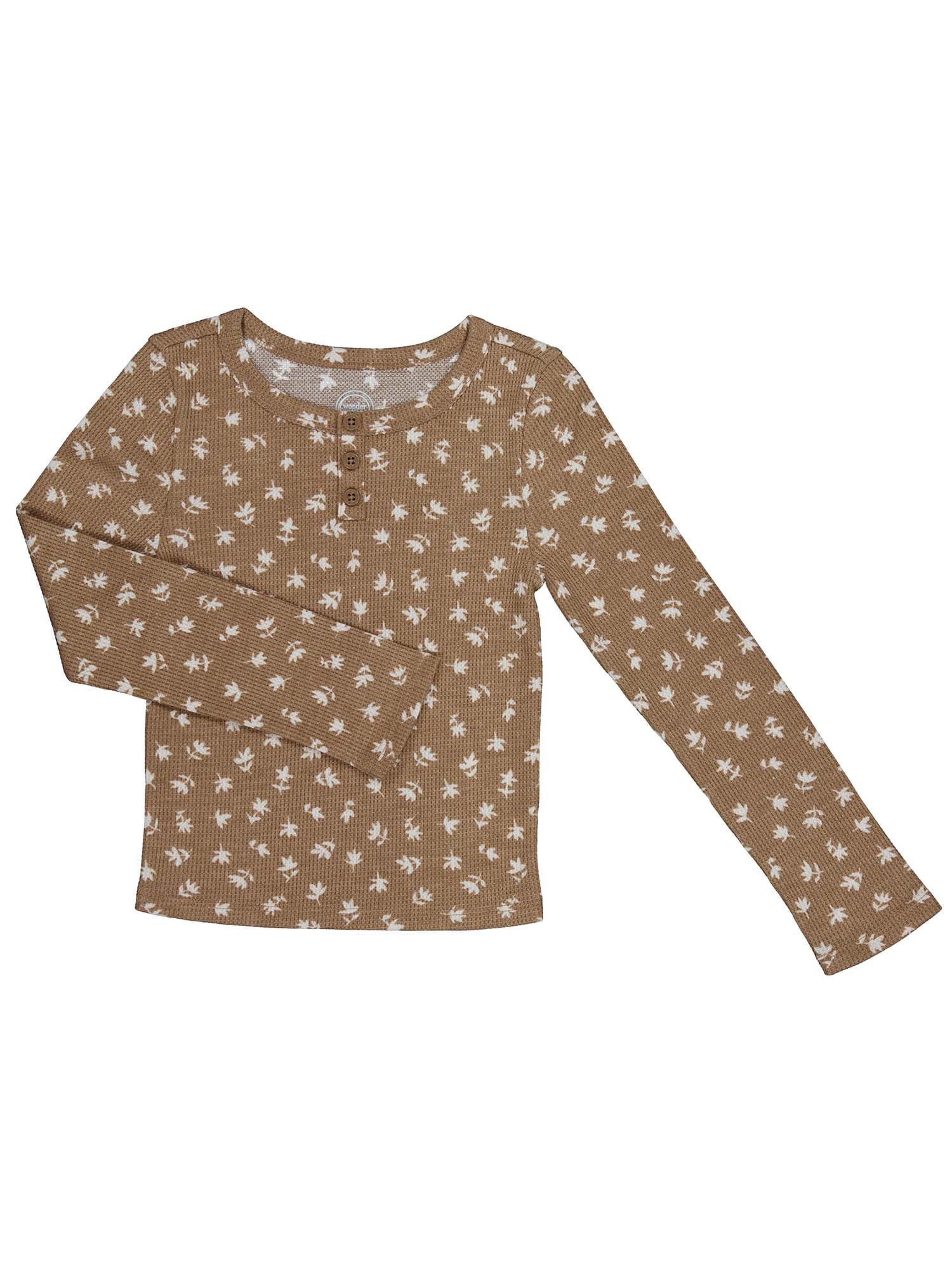 Wonder Nation Girls Long Sleeve Waffle Henley Knit Top, Sizes 4-18 & Plus | Walmart (US)