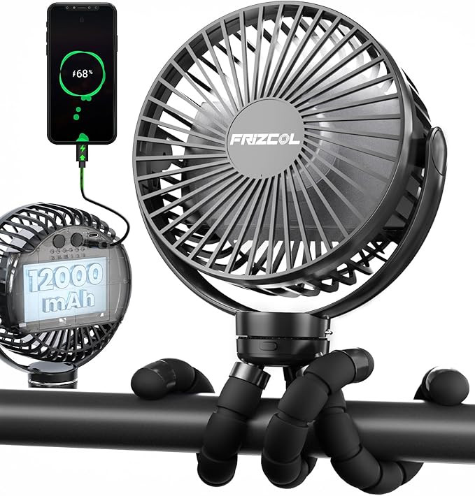 FRIZCOL Portable Stroller Fan, Use As Power Bank, 65H 12000mAh Battery Operated Fan Flexible Trip... | Amazon (US)
