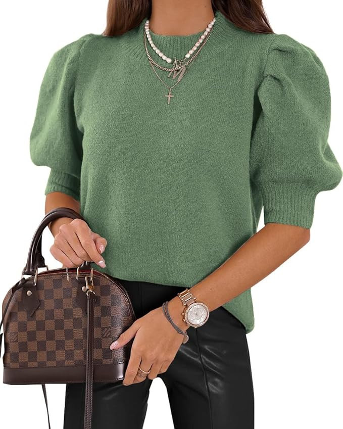 UNCLECAT Puff Short Sleeve Sweaters Tops Pullover | Amazon (US)