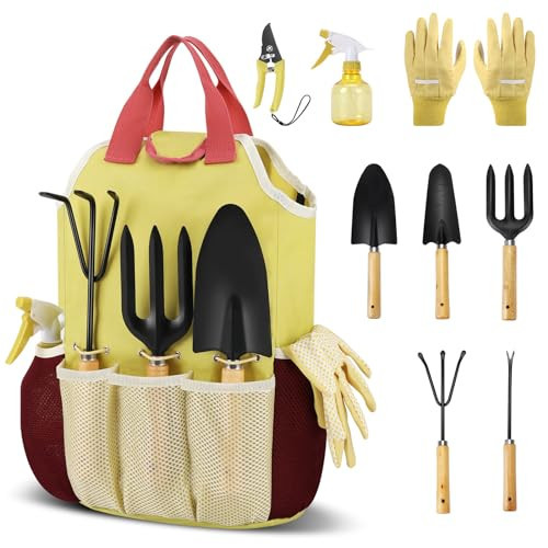 Gardening Tools Set, Garden Tool Kit Comes with Bag, Garden Tool Set with Spray-Bottle, Durable Garden Tools Organizer Handbag,Rust-Proof Garden Tool Set, Ideal Gardening Gifts (Green with Pink) | Amazon (US)