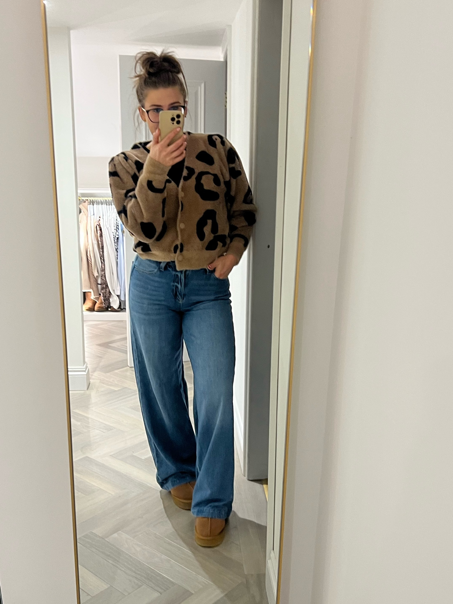 Dancing Leopard Cardigan/ Jumper
Jeans - River Island 
Uggs 
