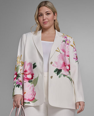 Plus Size Floral Printed Long-Sleeve Blazer | Macy's