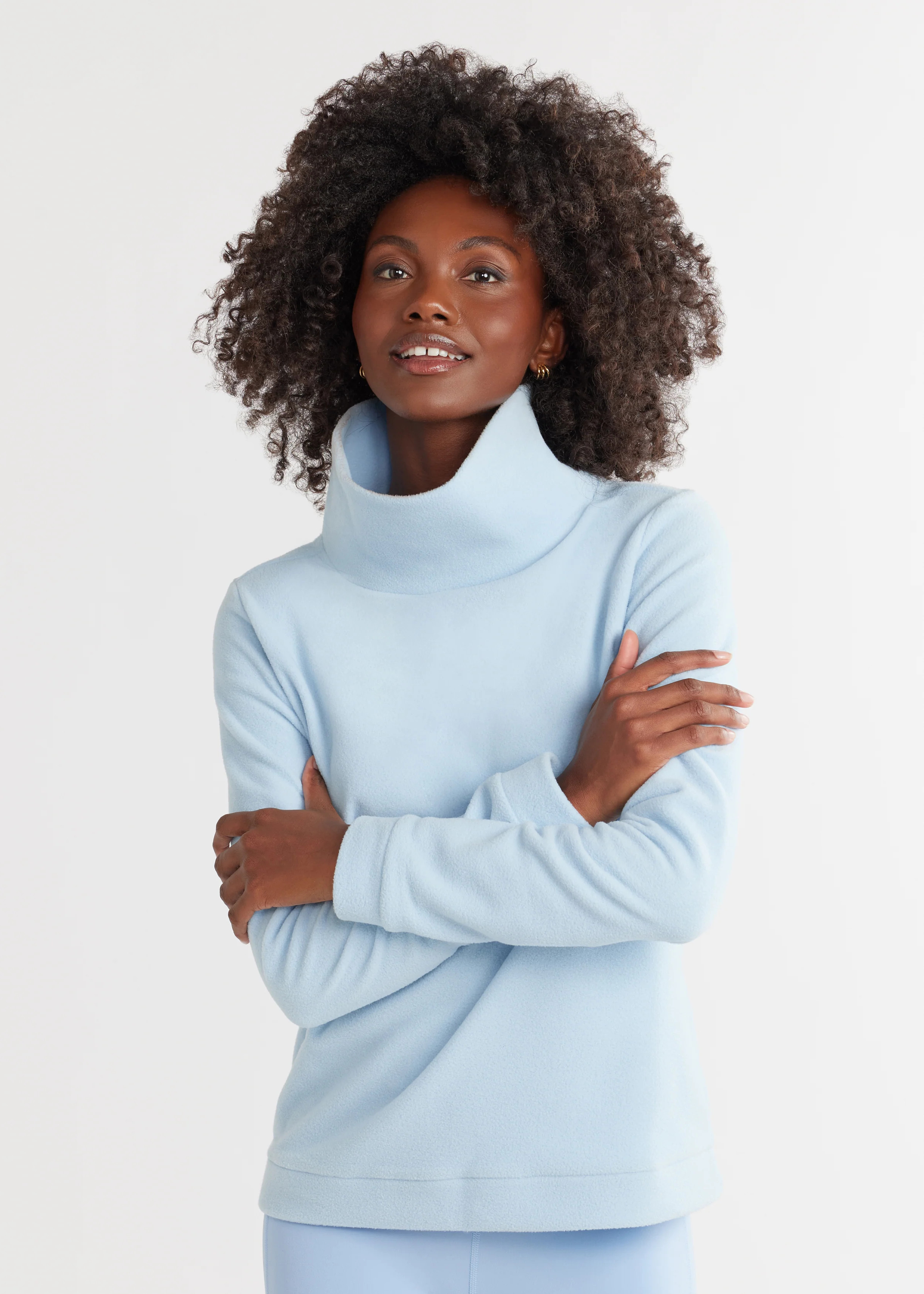 Women's Park Slope Turtleneck in Vello Fleece (Ice Blue) in Size S - Cozy Fleece Turtleneck Sweaters | Dudley Stephens
