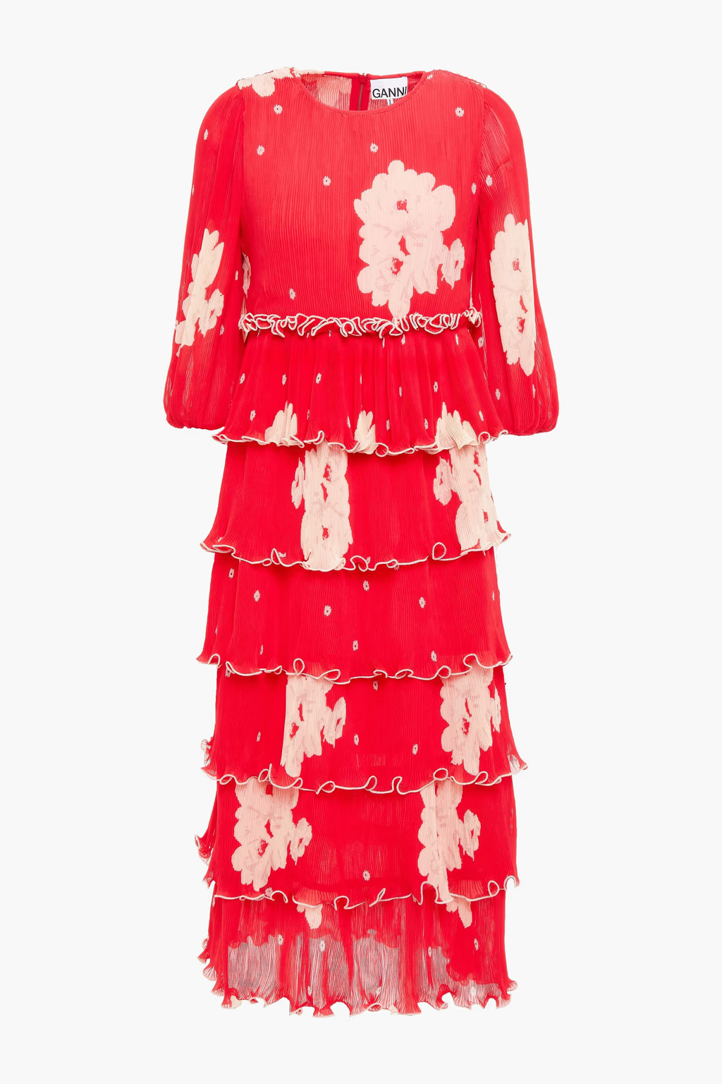 Tiered floral-print plissé-chiffon midi dress | The Outnet (UK and Europe)