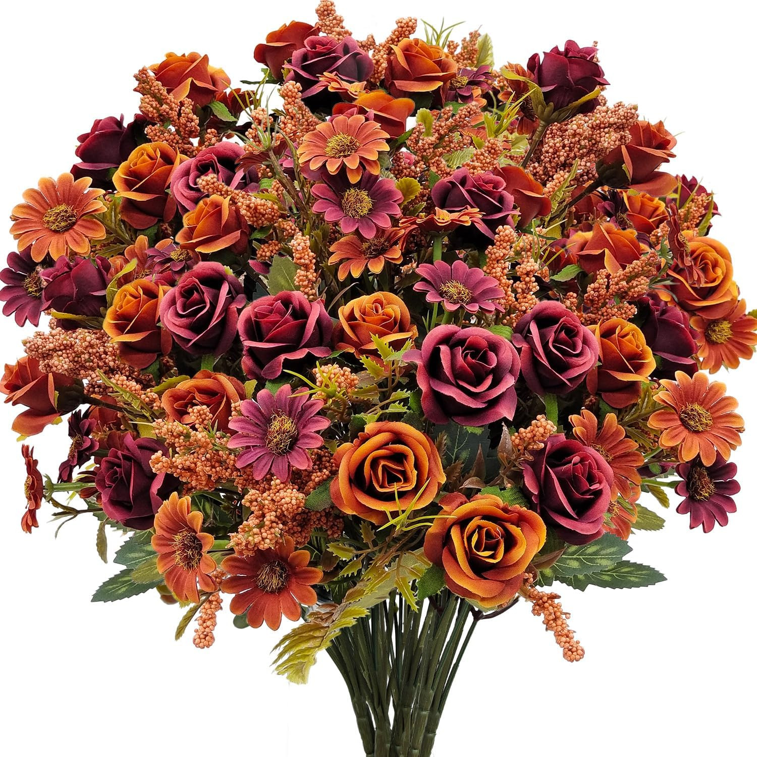 Fall Flowers Artificial for Decoration, 6 Pcs Fake Fall Flowers Faux Rose Florals for Outdoors Front Porch Garden Patio Planter Home Table Centerpiece Fall Decor(Fall Red) | Amazon (US)