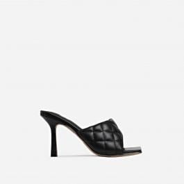 Tropez Square Toe Quilted Heel Mule In Black Faux Leather | EGO Shoes (US & Canada)