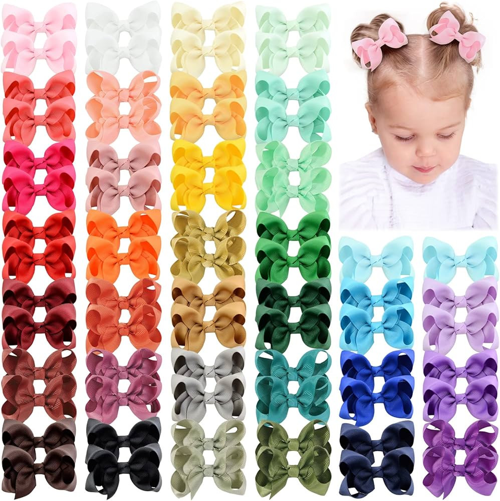 70 Pieces Hair Bows for Girls 3 Inch Grosgrain Ribbon Toddler Hair Accessories with Alligator Cli... | Amazon (US)