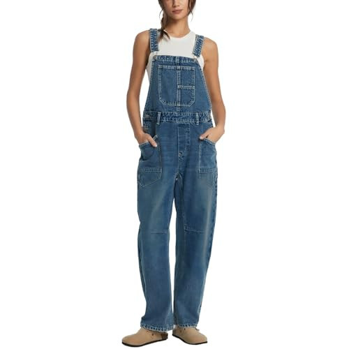 Women's Denim Bib Overalls Casual Adjustable Strap Jean Jumpsuit Denim Romper With Pockets | Amazon (US)