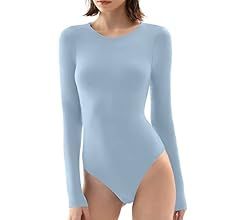 PUMIEY Women's Crew Neck Long Sleeve Bodysuit Second-skin Feel Tops Smoke Cloud Collection | Amazon (US)