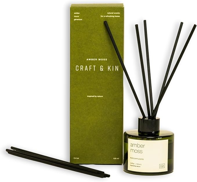 Craft & Kin Amber Moss Reed Diffuser | All Natural Essential Oil & Rattan Scent Sticks | Fall Ree... | Amazon (US)