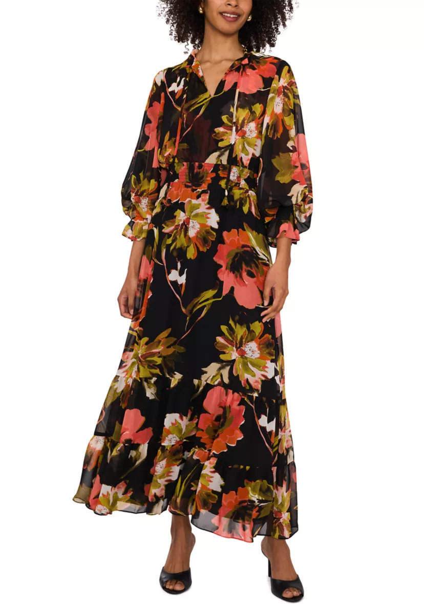 Women's Blouson Sleeve Floral Midi Dress | Belk