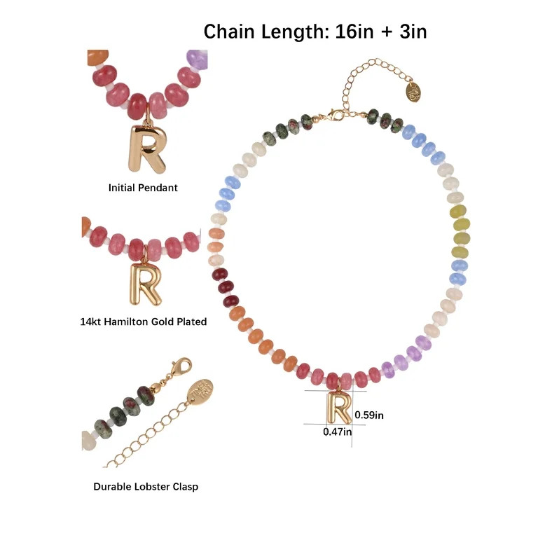 Time and Tru Goldtone Multicolored Bead Initial "R" Necklace | Walmart (US)