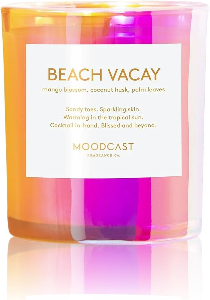 Moodcast Beach Vacay Scented Candle - Aesthetic Candle for Home, Mango Blossom, Coconut & Palm Leaf, Clean Coco Wax Blend, Vegan, Paraben Free, 45-Hour Long Lasting Burn - 8oz | Amazon (US)