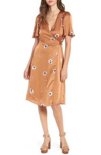 Women's Astr The Label Fiona Wrap Dress, Size X-Small - Brown | Nordstrom