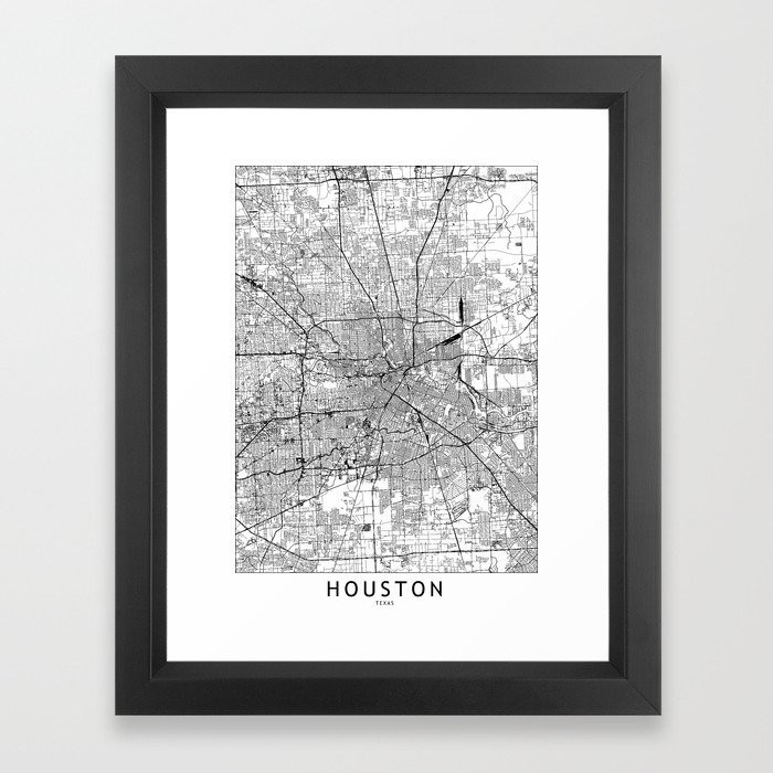 Houston White Map Framed Art Print | Society6