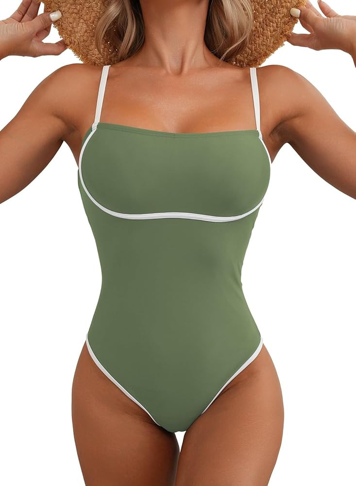 Herseas Women One Piece Swimsuit Seamless 2025 Summer Bathing Suit Color Block Trims Sporty Spagh... | Amazon (US)