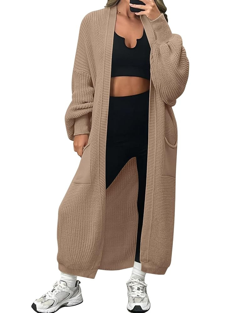 LILLUSORY Women's Oversized Long Cardigan Open Front Duster Sweater Coatigan with Pockets | Amazon (US)