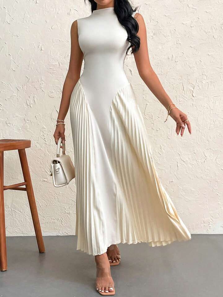SHEIN Privé Women Elegant Pleated Tight-Fitting A-Line Dress | SHEIN