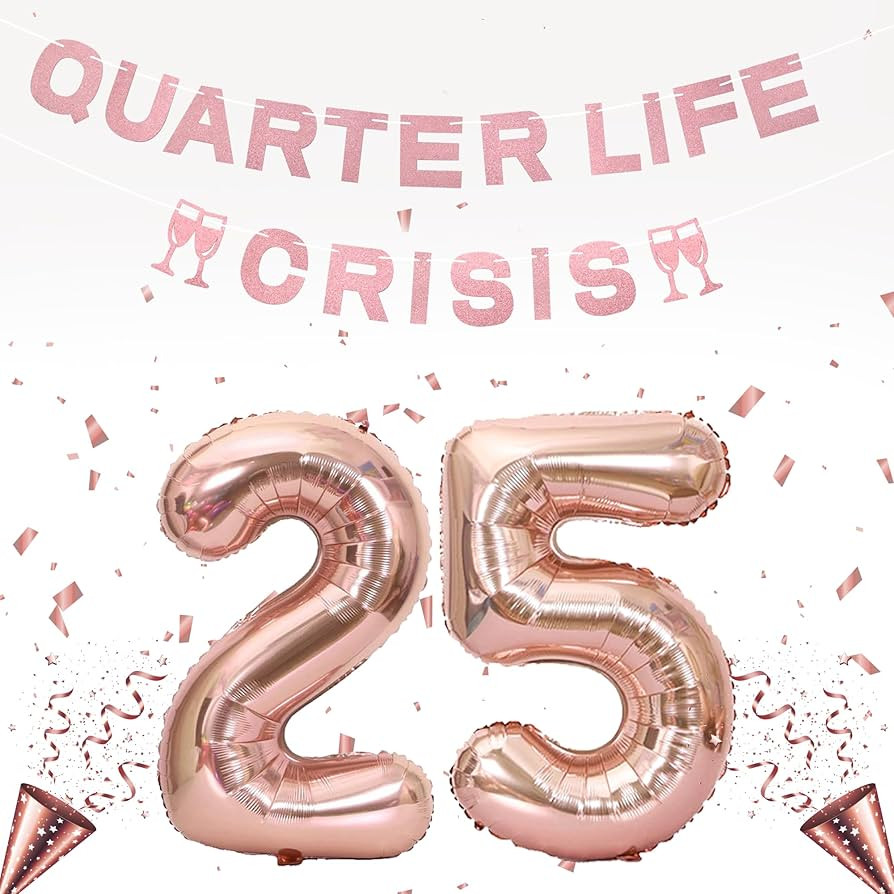 Rose Gold 25th Birthday Decoration for Women, Quarter Life Crisis Happy Birthday Banner Rose Gold... | Amazon (US)