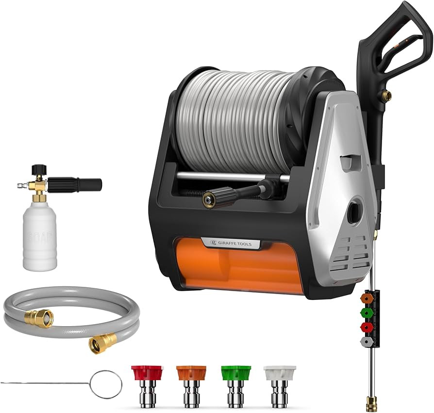 Giraffe Tools Grandfalls Retractable Wall Mounted Pressure Washer Pro, 3700 PSI, 1.6 GPM Electric... | Amazon (US)